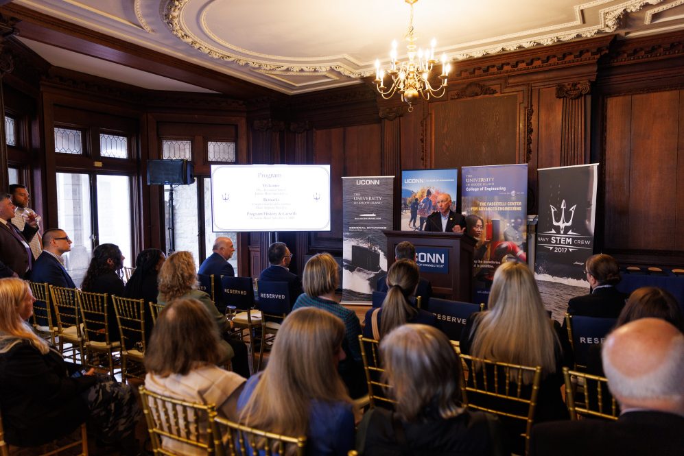 The ANCHOR (Advancing Naval Careers through Higher-ed Outreach and Research) grant was celebrated in a launch event with U.S. Rep. Joe Courtney at the UConn Avery Point campus on April 3. (Matthew Hodgkins/UConn Photo).