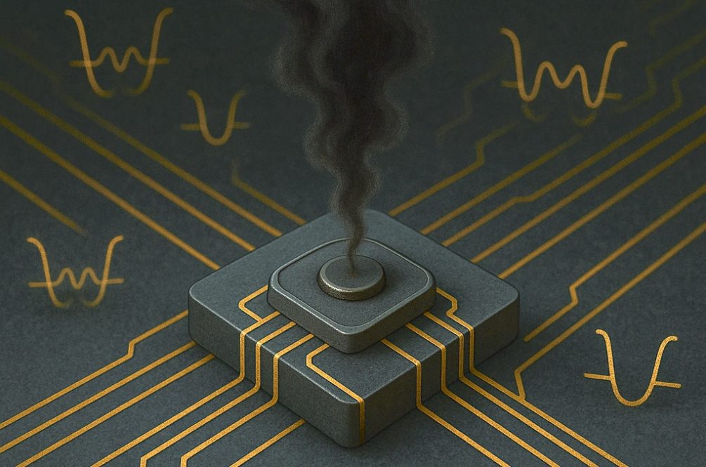 An AI rendering of how tiny defects in chips can disrupt fragile quantum states.