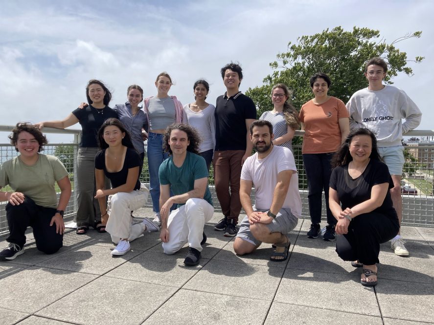 Associate professor of computer science and engineering Derek Aguiar (front, center), members of his lab, and UConn Health professor of immunology Beiyan Zhou and her lab members at the second annual Intelligent Systems for Immunology (ISI) retreat. (Courtesy of Derek Aguiar)